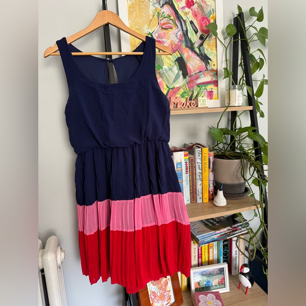 Pleated Color Block Dress